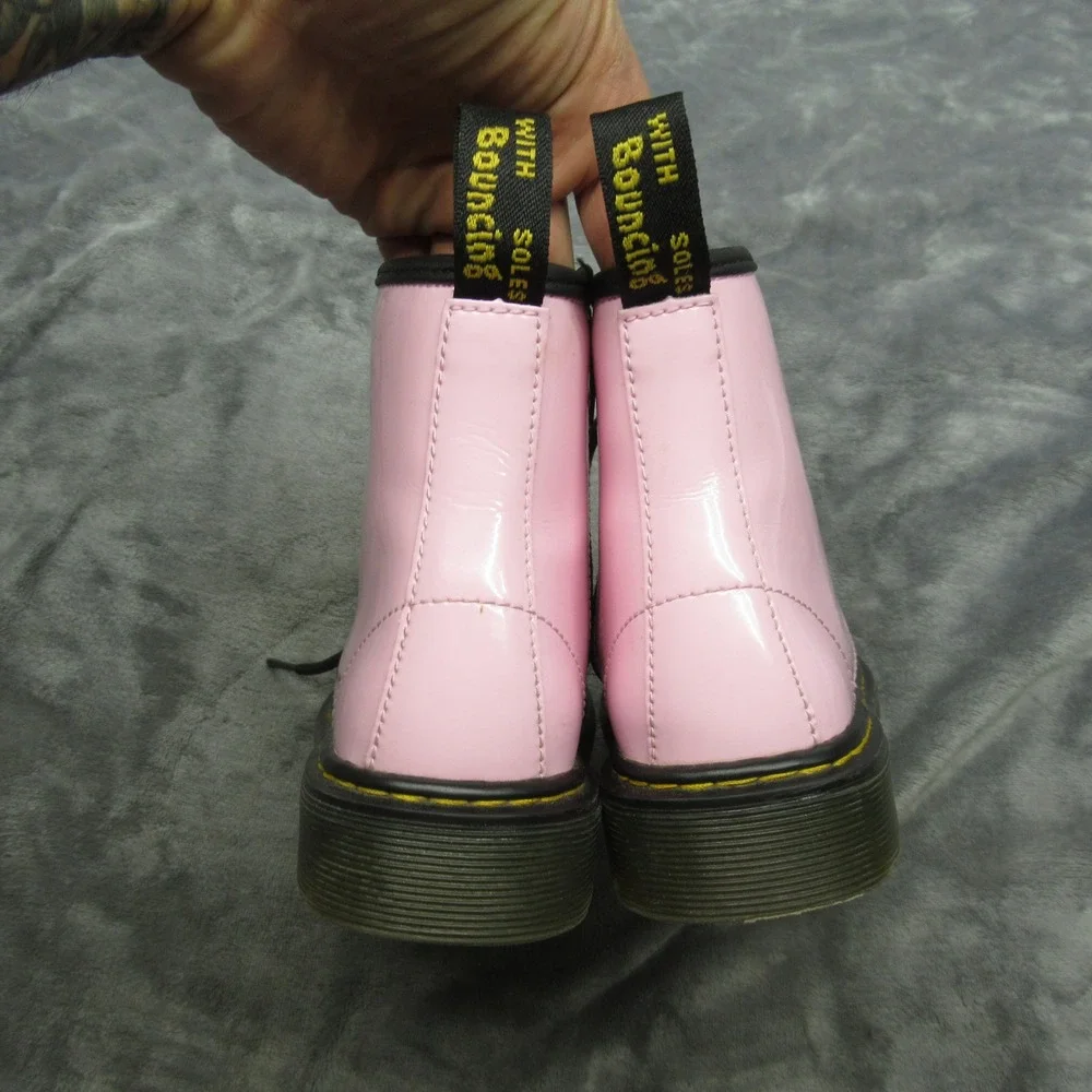 Dr‎ Martens Girl Boot 2 Pink Glossy Toddler Leather Lace Zip Chunky Combat 1460J